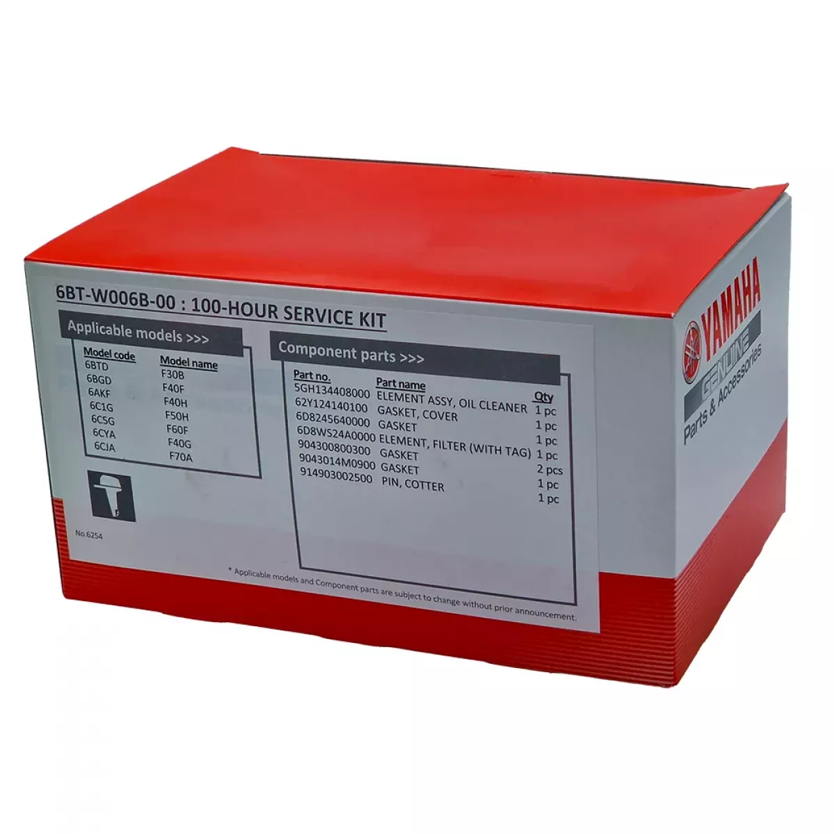 6BTW006B0000, 6BT-W006B-00-00, 6BTW006B00, 6BT-W006B-00, Zestaw serwisowy Yamaha 100 mh, Zestaw serwisowy do silników zaburtowych YAMAHA F30B F40F F40H F40G F50H F60F F70A - 100 motogodzin