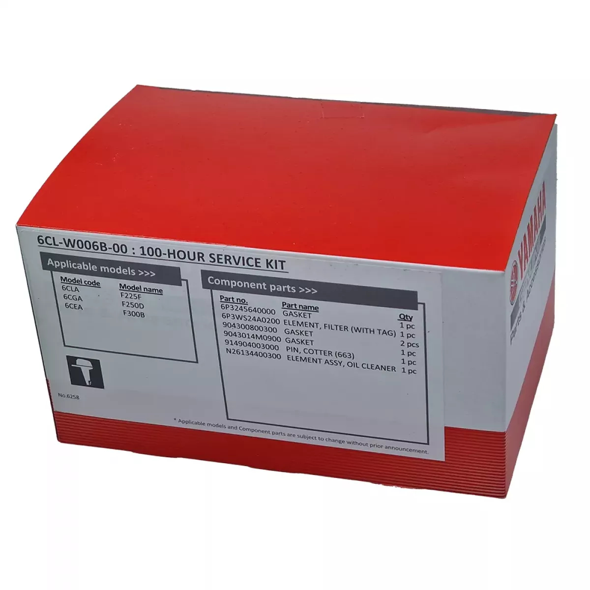 6CLW006B0000, 6CL-W006B-00-00, 6CLW006B00, 6CL-W006B-00, Zestaw serwisowy Yamaha 100 mh, Zestaw serwisowy do silników zaburtowych YAMAHA F225F F250D F300B F350N F225N F250N F300N - 100 motogodzin