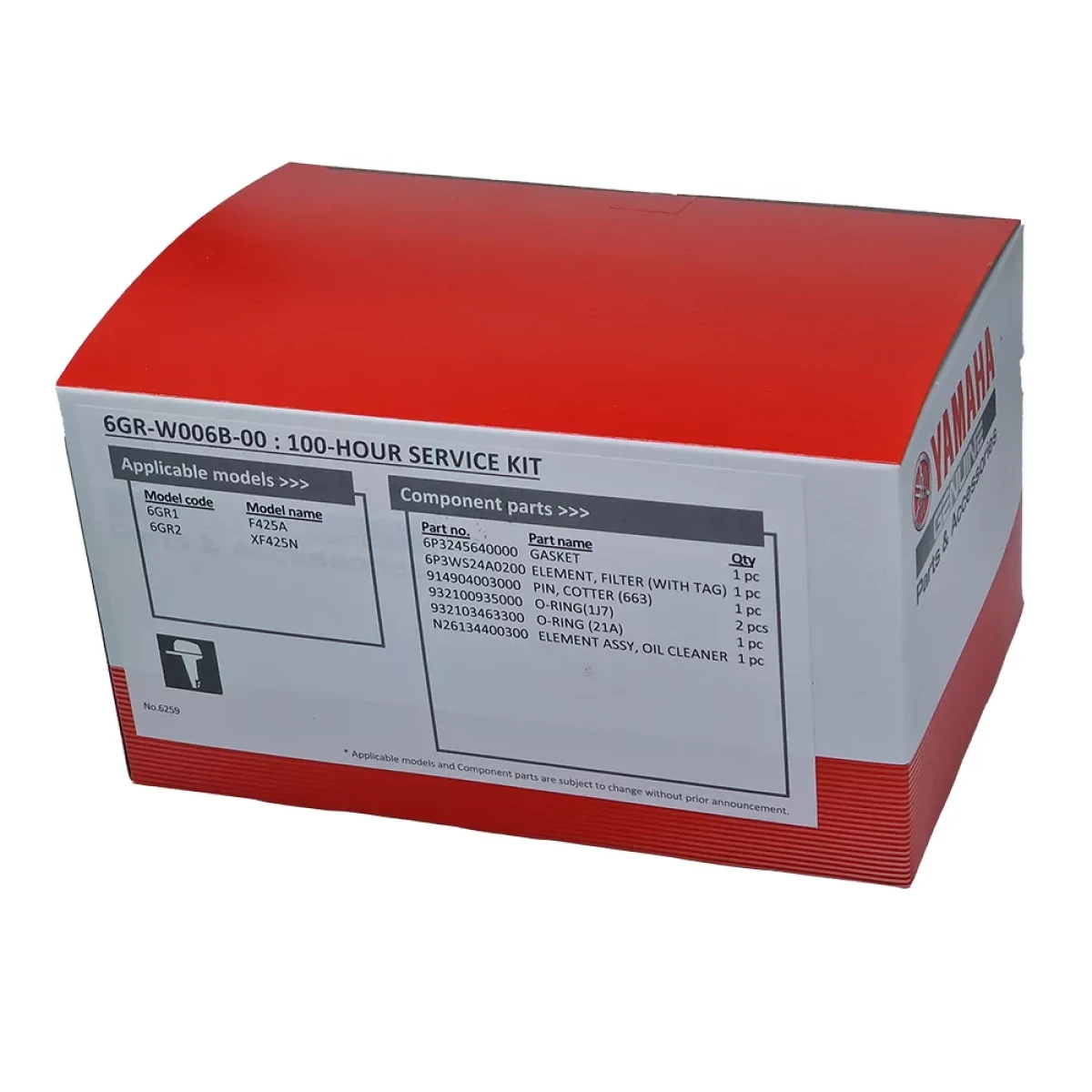 6GRW006B0000, 6GR-W006B-00-00, 6GRW006B00, 6GR-W006B-00, Zestaw serwisowy Yamaha 100 mh, Zestaw serwisowy do silników zaburtowych YAMAHA XF375A XF425A XF400XTO XF450XTO - 100 motogodzin