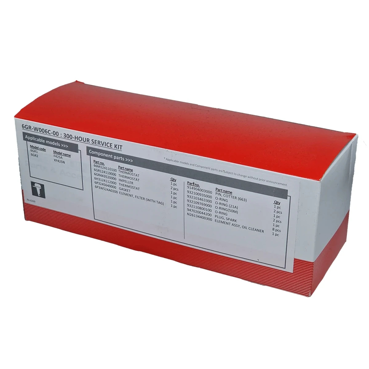 6GRW006C0100, Zestaw serwisowy Yamaha 300 mh, Zestaw serwisowy do silników zaburtowych YAMAHA XF375A XF425A - 300 motogodzin