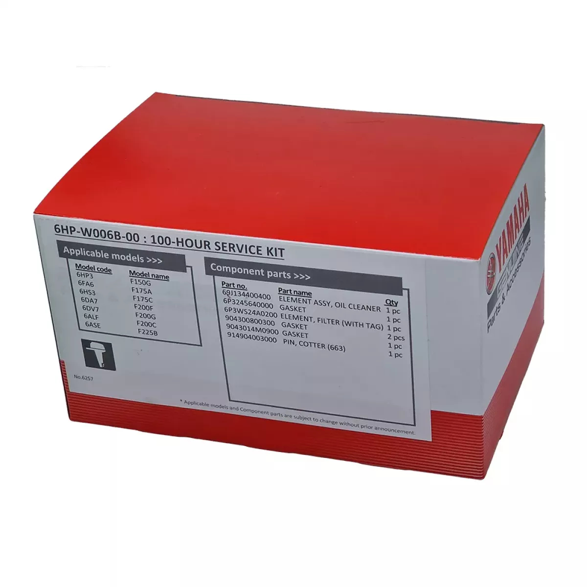 6HPW006B0000, 6HP-W006B-00-00, 6HPW006B00, 6HP-W006B-00, Zestaw serwisowy Yamaha 100 mh, Zestaw serwisowy do silników zaburtowych YAMAHA F150G F175A/C F200F/G F200C F225B - 100 motogodzin